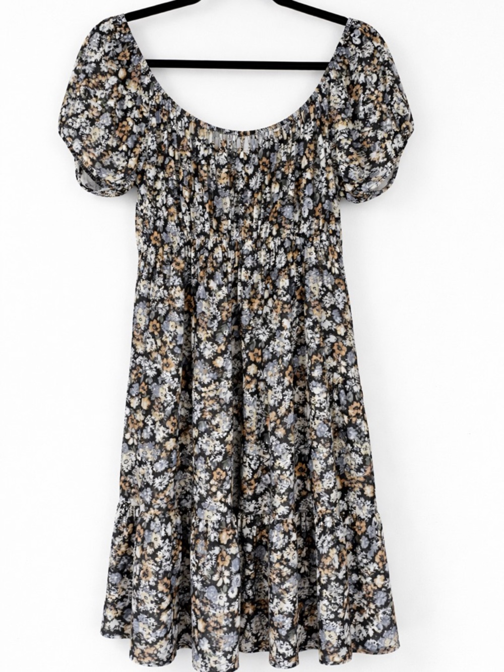 Hollister Floral Smocked Mini Dress Black Blue Yellow Ditsy Puff Sleeve Small - Picture 3 of 5